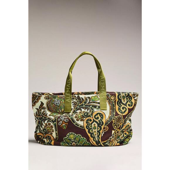 nwt ALEMAIS x ANTHROPOLOGIE Connie Beach Tote in green brown paisley - Picture 3 of 4